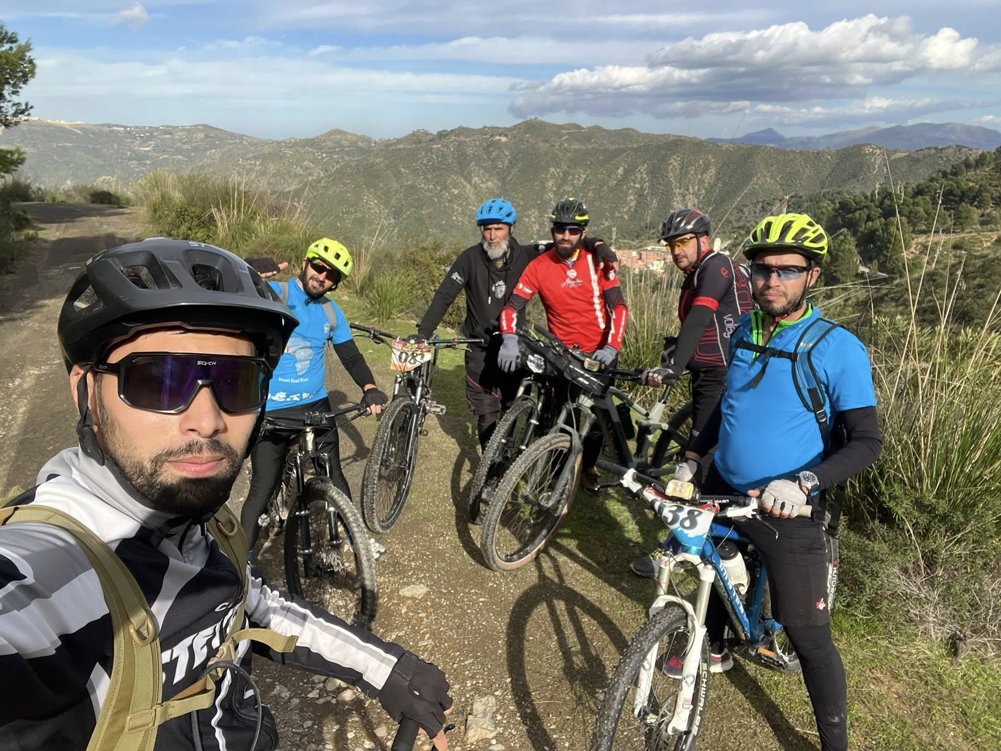 Mountain bikers group selfie on Atlas Mountains trail